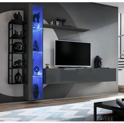 Ensemble Meuble TV Design Switch VII 240cm Gris & Noir
