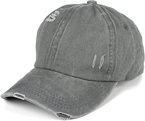 styleBREAKER Damen Baseball Cap im Washed Destroyed Used Look, Ponytail, 6-Panel, Klettverschluss verstellbar 04023080, Farbe:Grau