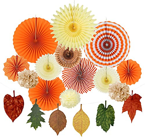 Easy Joy Herbst Deko Blätter Girlande Pompons Orange Rosette Geburtstag Dekoration für Herbsy Party Deko Hochzeit Zimmer