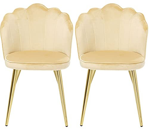 Kare Design Stuhl Princess (2/Set), Beige, Polsterstuhl, Esszimmerstuhl, Samtoptik, Stahl Füße, Muschelform Rückenlehne, 47cm Sitzhöhe, 82x55x57 cm (H/B/T)