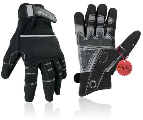 Stagecaptain RGL-5F Rigger Handschuhe 3x Set - Arbeitshandschuhe für Herren - Größe L - lange Finger und Innenfläche aus Kunstleder - Aufgesetzte Verstärkungen - Schwarz/Grau
