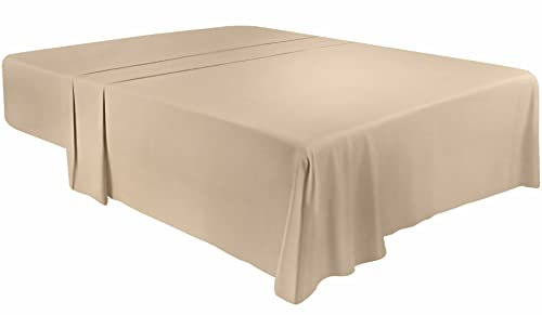 Utopia Bedding - Bettlaken ohne Gummizug - Betttuch 266 x 259 cm - Laken für Bett 150 x 200 cm - Flaches Blatt weiche gebürstete Mikrofaser - Beige