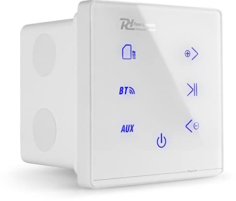 Power Dynamics A100W In Wall Bluetooth Amplifier with Touchscreen Control Panel - 4 Channel White Stereo System for Passive Speakers, USB, micro SD, and Remote