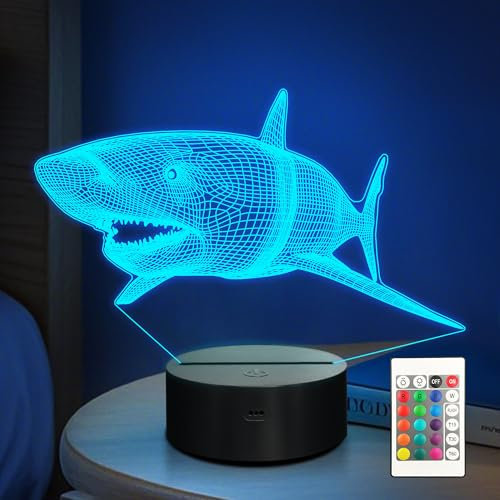 Anywin Hai 3D Illusionslampe für Kinder, Shark LED-Nachtlicht mit Timer + Dimmbar + 16-Farben-Fernbedienung für Jungen Mädchen Kinder Urlaub Geburtstagsgeschenk