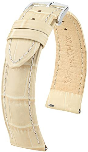 HIRSCH Uhren-Armband Duke M - Uhr-Band aus italienischem Kalbs-Leder mit Alligator-Prägung - Beige - 18 mm
