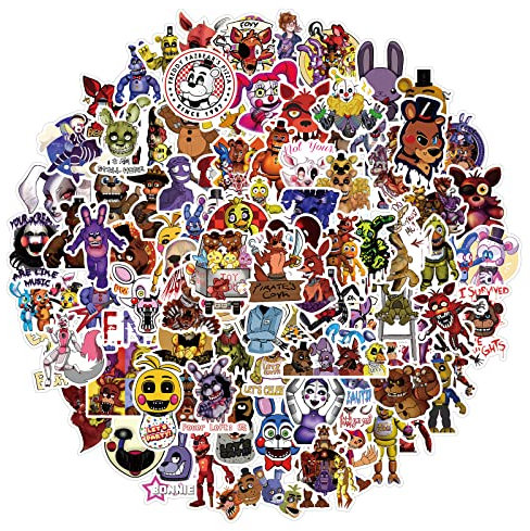 Sticker Junkies Five Nights at Freddy's Aufkleber 100 Stück Vinyl wasserdicht für Laptop Stoßstange Skateboard Gepäck Wasserflaschen Telefon Computer,Terror Game Stickers Kinder Teenager