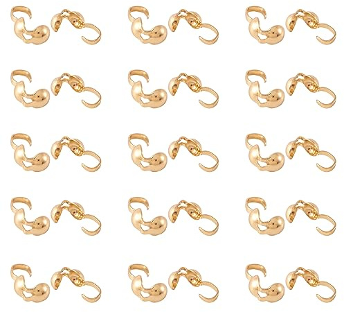 PandaHall 100 Stück 304 Edelstahl Perlenknotenabdeckung echt 24 Karat vergoldet 9 x 3,8 x 4 mm Metall offene Clamshell Faltperlen Spitzen Mini Kalotte Endkappen für DIY Schmuckherstellung