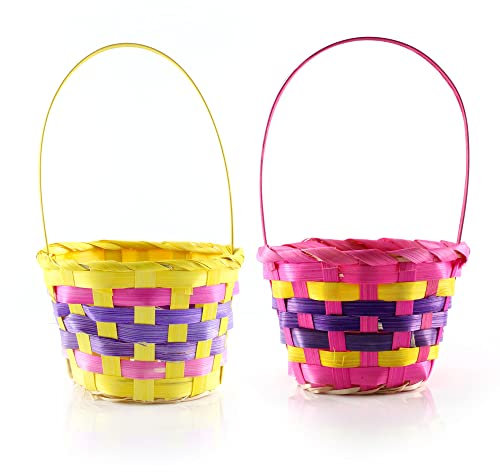 Easter Egg Baskets - 2x Small Egg Baskets, Easter, Yellow Easter Basket, Pink Easter Basket - Easter Egg Hunt Accessory Set