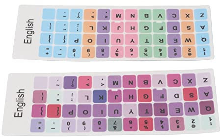 Bunte Aufkleber für Englische Tastatur, 2 Stück, Universelle Englische Computer-Tastatur-Ersatzaufkleber, Staubdicht, Wasserdicht für Alle 10- Bis 17-Zoll-Laptop-Tastaturen, Desktops,(E)