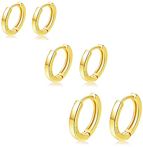 3 Pairs Sterling Silver Hoop Earrings for Women S925 Huggie Hoop Earrings With Cubic Zirconia Small Cartilage Sleepers Huggie Hinged Earrings Set for Men