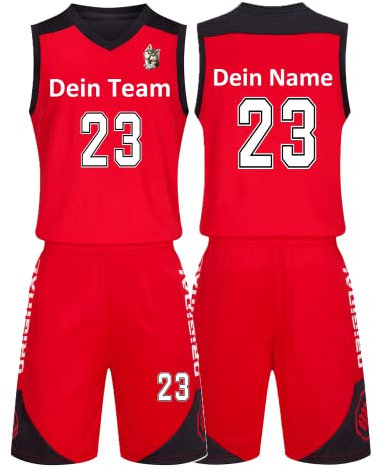 Benutzerdefiniert Basketball Trikot Kinder Herren Set mit Namen Nummer Team Logo 2-Piece Basketball Jersey Shirt & Short Rot