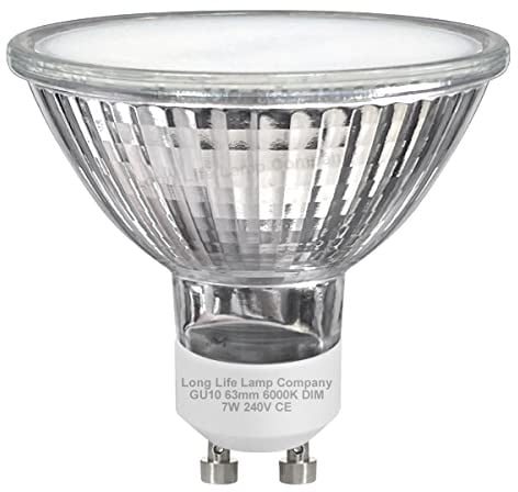 Long Life Lamp Company GU10 LED 63mm Dimmable Cool White 7w Frosted Cover 240v