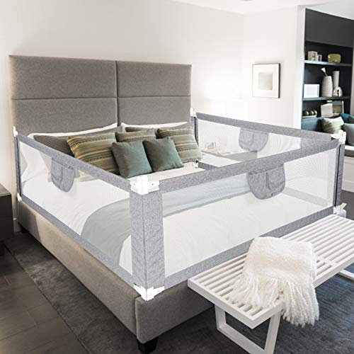 Yakimz 200 x 80 cm Bettgitter, Rausfallschutz Bett Kinderbettgitter Babybettgitter, Bettgitter Rausfallschutz für Kinderbetten, für Kinderbetten, Elternbetten und Alle Matratzen, Grau