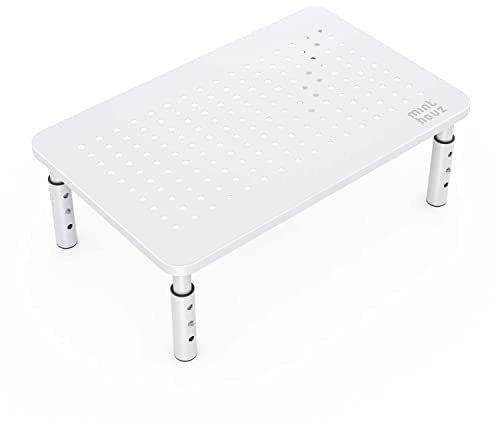 Minthouz Monitorständer in 3 Höhen verstellbar – Ergonomischer Schreibtisch-Monitor mit Netz-Plattform und rutschfestem Gummi für PC/Laptop/iMac/Drucker bis zu 20 kg (Weiß)