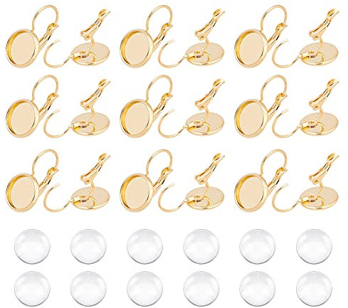 UNICRAFTALE 30 Stk 304 Edelstahl Leverback Ohrringhaken Mit 10 mm Flachen Runde Rohling Ohrring Cabochons Lünette DIY Ohrring Zubehör Für Schmuckherstellung Ohrringe Selber Machen Set, Stift, 0.7 mm