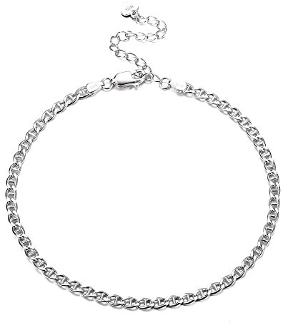 KRFY 925 Bracelet Cheville en Argent pour Femme 18K plaqué or Blanc Massif Taille Diamant Cubain Figaro Chevrons Mariner Link Chaîne Bracelets de Cheville pour Femme Bijoux de Plage