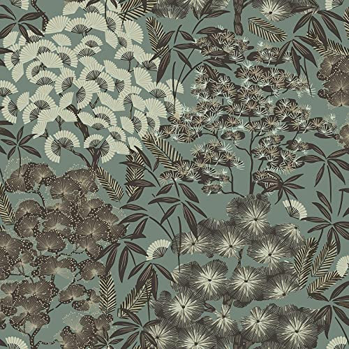 Grandeco Hisea Oriental Blossom Textured Wallpaper, Green