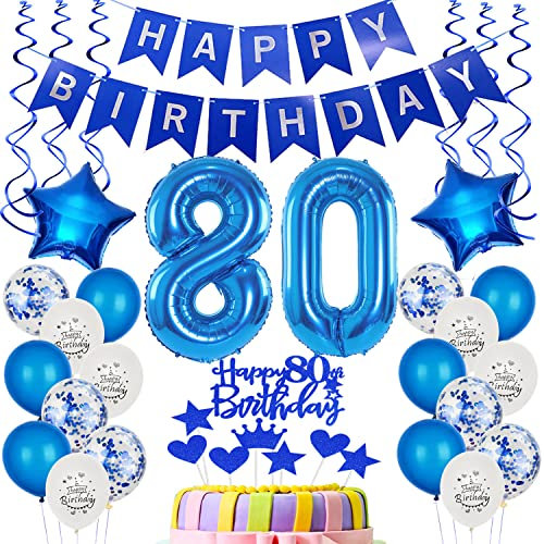 Folienballon 80. Geburtstag Dekoration Blau Tortendeko Geburtstag 80 Jahre Mann Luftballons 80 Mann Tortendeko 80. Männer ,Geburtstagsdeko 80 Jahre Happy Birthday 80 deko