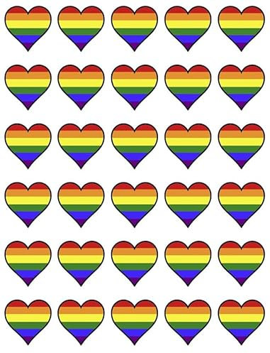30 Gay Pride LGBTQ+ Rainbow Hearts Cupcake Toppers Edible Wafer Paper Fairy Cake Toppers Birthday Cake Decorations