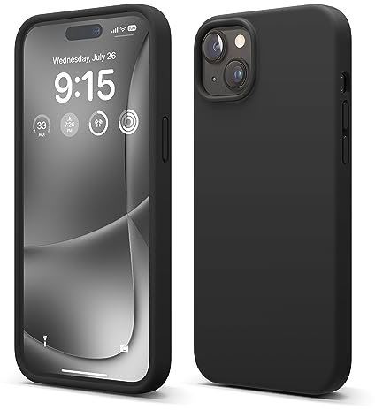 elago Cover Silicone Liquido Compatibile con iPhone 15 Plus Case, Custodia Silicone Premium, Protezione Completa [Struttura Antiurto a 4 Strati], Fodera in Morbida Microfibra Antigraffio (Nero)