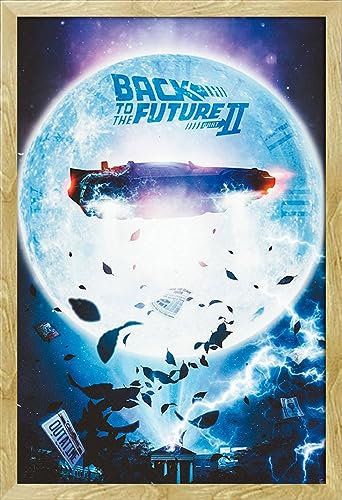 empireposter Back to The Future - Flying Delorean - Film Poster Plakat Druck - Größe 61x91,5 cm + Wechselrahmen, Shinsuke® Maxi MDF Buche, Acryl-Scheibe