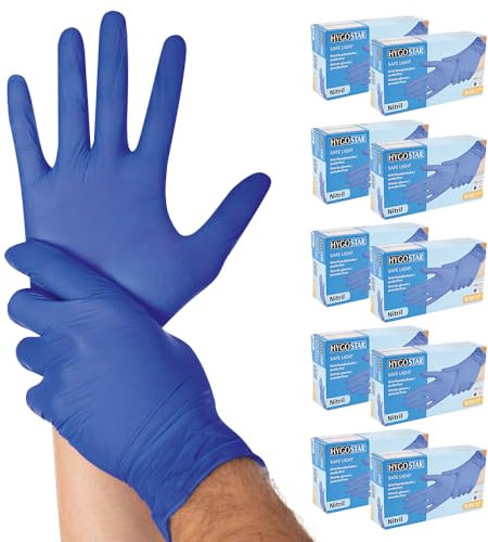 FRANZ MENSCH Hygostar Nitrilhandschuhe Safe Light | puderfrei, Karton, kobaltblau, 8/M, 24cm, 1000 Stück, Einweghandschuhe, Einmalhandschuhe, in Gr. XS, S, M, L, XL & XXL