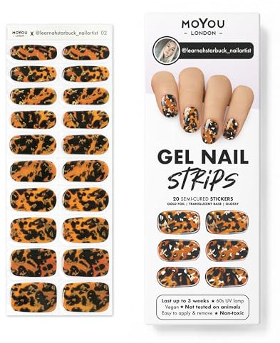 MOYOU LONDON Semi Cured Gel Nail Strips - 20 Pcs. Waterproof Gel Nail Wraps, Cures in Sunlight or UV/LED Lamp, Lasts Up to 2+ Weeks, Stretchable, Easy to Apply & Remove, Vegan & Cruelty-Free