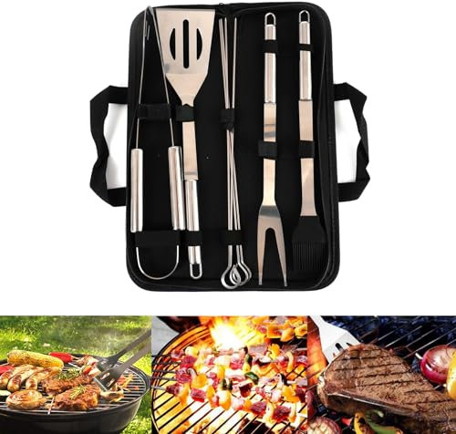MIZAZBOX 8 Pcs Stainless Steel BBQ Tool Set, Heavy Duty Barbecue Grill Tool With Storage Bag For Camping Party, Grill Accessories with Spatula, Fork, Brush & BBQ Tongs Gift for Men Women