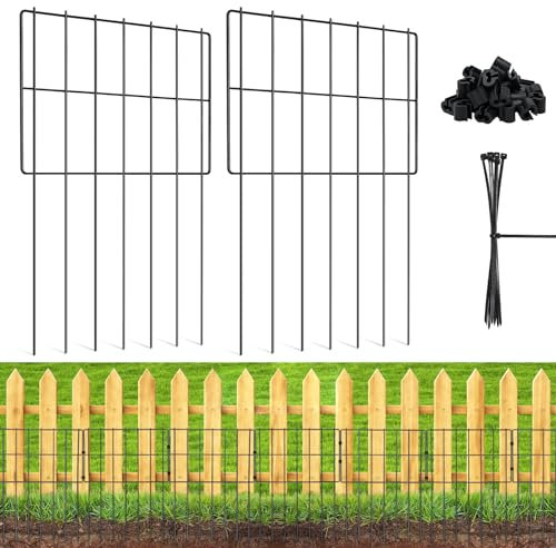 10 PCS Animal Barrier Fence, 17''(H) X 10.8 Ft(L), No Dig Garden Fence Border for Small Dogs & Rabbits, Rustproof Metal, Decorative Fencing for Outdoor Landscape Yard Patio, 2‘’ Spike Spacing Fence