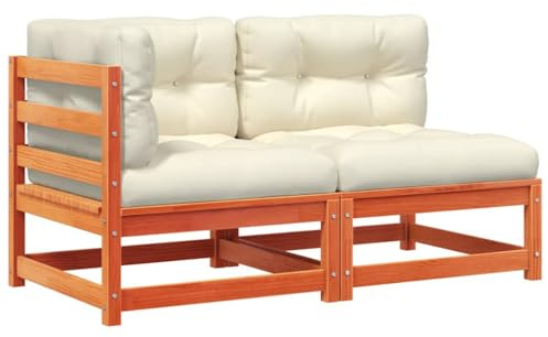 vidaXL Gartensofa 2-Sitzer, Modular Sofa mit Kissen, Gartensessel Ecksofa mit Latten-Design, Relaxsessel Lounge Sessel Gartenmöbel, Wachsbraun Massivholz Kiefer