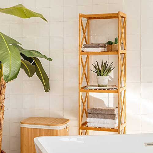 LOLAhome Estantería Bambú Baño Suelo Nórdica | Estante de 5 Baldas Madera Natural | Organizador Almacenaje Cocina y Decoración Hogar | Sol Naciente De 36,5x33x153 cm
