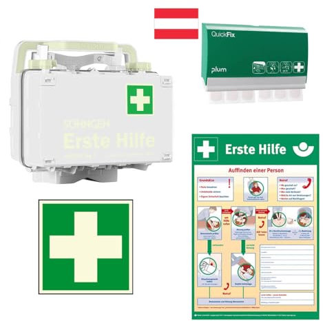 TMS PRO SHOP Erste-Hilfe-Koffer DYNAMIC-GLOW S, weiß, Ö-Norm Typ 1, mit Wandhalterung, Pflasterspender und Zubehör, Art.-Nr. 610507| Verbandskasten | Notfallkoffer | Erste Hilfe Kasten