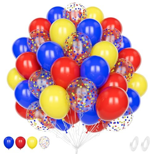 Luftballons Rote Blaue Gelbe, 60 Stück 12 Zoll Matt Blaue Gelbe Rote Latex Helium Konfetti Ballons für Kinder Karneval Geburtstag Babyparty Hochzeit Verlobung Abschlussfeier Party Dekorationen