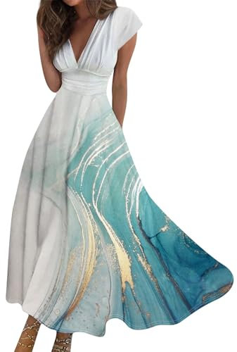Generic Robe Bohème Chic Mariage Été De Soirée Grande Taille Dentelle Longue Cérémonie Cocktail Fleurie D'été Femme Turquoise M