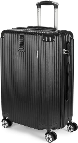 BRUBAKER Hartschalen Reisekoffer London - Rollkoffer mit Zahlenschloss, 4 Rollen und Komfort Tragegriffen - ABS Koffer 43 x 66,5 x 26 cm - Hartschalenkoffer Trolley (L - Schwarz)