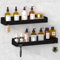 Wisfame Étagère Douche en Métal Lot de 2, 40cm Etagere Salle de Bain sans Percage, Étagère Rangement Douche Noir, Antirouille Porte Shampoing Douche, Serviteur de Douche sans Percage