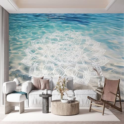 Fototapete Nordsee Mandala Muster Tapeten Wandtapete, Grün Moderne Wanddeko Design Wand Dekoration Wohnzimmer Schlafzimmer Büro Flur 400x280 cm (B x H) Wandtapete Poster-Tapete
