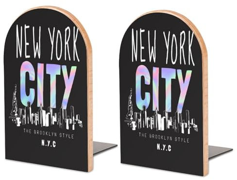 New-York-City-Muster, große dekorative Holz-Buchstützen mit rutschfestem Pad-Design, robuste Buchstützen, Buchständer für CDs, 1 Paar