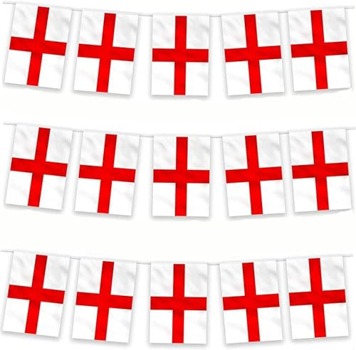 19.7ft/6m Fabric St Georges England English Bunting Polyester Banner 20 Flags For Street Party Euro Cup Football Rugby Cricket World Cup Decoration