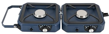 Horno de camping plegable, 2 quemadores únicos estufa de gas portátil para acampada, estufa de gas al aire libre, ultra delgada, para camping, festival, viaje y pesca, picnic