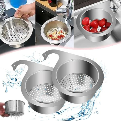 2pcs Stainless Steel Swan Sink Strainer Basket, Multifunctional Drain Basket Draining Basket Sink Drainer Basket, Corner Sink Basket Strainer for Filter Kitchen Sink Waste Wash Vegetables Fruits(S)