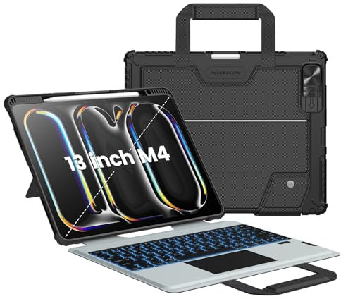 Nillkin Carry Go for iPad Pro 13 inch (M4) Keyboard Case with Handle,Detachable Keyboard with Kickstand,Camera Cover,Shortcut Keys,Trackpad,7 Colors Backlit,Great Typing-Noble Black