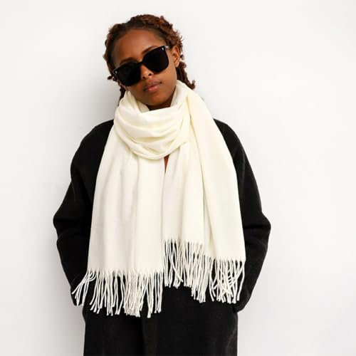 QEXUJOW Pashminas für Damen Warmer Herbst- und Winterschal für Damen, reiner Baumwollschal, Kaschmirschal und Schal, geeignet für Abendkleid, Schal, Schal, Winterschal, wiederverwendbar (weiß)