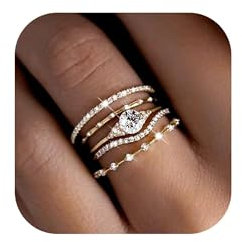 FDEETY Einzigartige Damenringe Set 5 Stück Vergoldet Mit Zirkonia Eleganter Schmuck Für Frauen Stapelbare Ringe Modischer Fingerschmuck