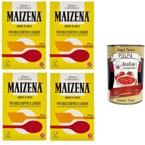 Italian Gourmet Amido di Mais Maisstärke für Kuchen & Dessert fein 4 x 250g | Addensante per preparazioni leggere; bindet Saucen, Cremes und impasti senza, Gesamtnettogewicht 1 kg + Kostenlos Polpa 400g