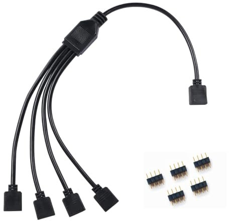 Comforty ARGB splitterkabel, 5 V, 4-polig, argb splitter, 1 buchse auf 4 stecker für CPU-Kühler und 5 V ARGB-Lüfter