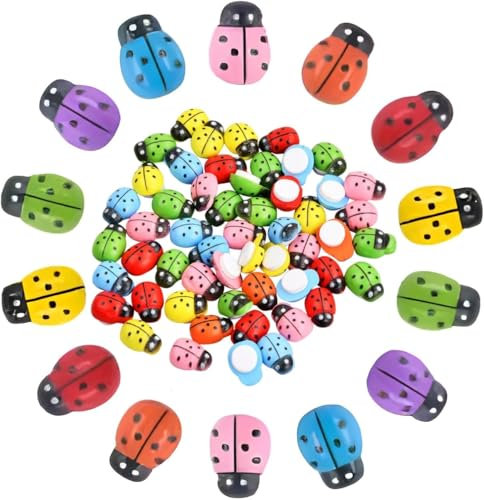 Frdelma Holz Selbstklebend Marienkäfer,100 Stücke Marienkäfer Holz Mini für DIY Handwerk Basteln Scrapbooking Party Hochzeit Dekoration(9 * 12mm)