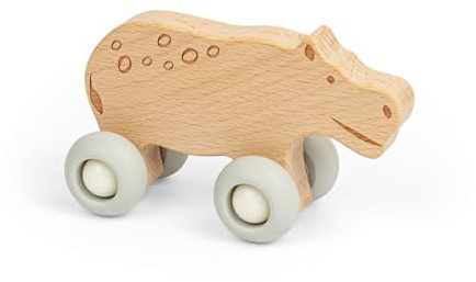 Bigjigs Toys Jungle Animal on Wheels (Hippo) Mini Wooden Push Along Animals