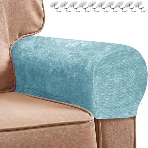 LINGXIYA Sofa-Armlehnenbezüge, weiche Stretch-Chenille-Armkappen für Stühle und Sofas, rutschfeste Armlehnenbezüge, Möbelschutz, Schonbezüge mit Drehstiften, 2 Stück, Blau