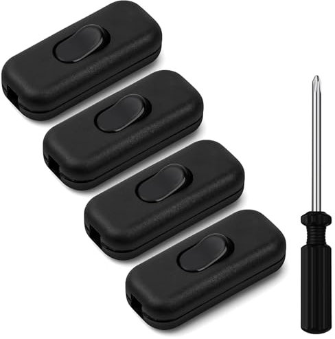 AXFEE 4 Piezas Interruptor Lampara Torpedo, 6A 250V Interruptor de Alimentación en Línea, Interruptor de Cable en Línea Botón, para electrodomésticos pequeños o lámparas, con destornillador, Negro